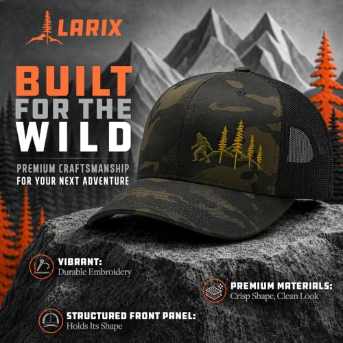 LARIX Trucker Hat Men - Snapback Cap with Breatheable Mesh Back, Hats for men, Mens Hat, Mens Trucker Hats - color: Multicam Black (Wb)
