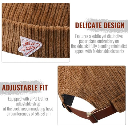CLAPE Brimless Beanie Hat Corduroy Watch Cap Rolled Cuff Docker Cap Leon Skull Harbour Hat Unisex - color: Gd168-khaki