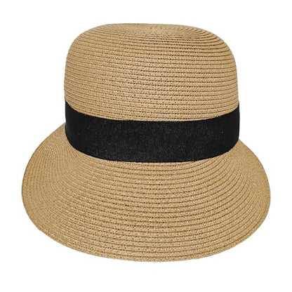 Wildarms Womens Packable Straw Visor Sun Beach Cap - color: Brown