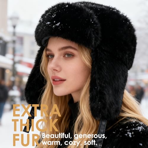 Trapper Hat with Ear Flaps - Winter Russian-Style Fur Pilot Ushanka, Windproof Skiing for Men & Women - color: Off-white