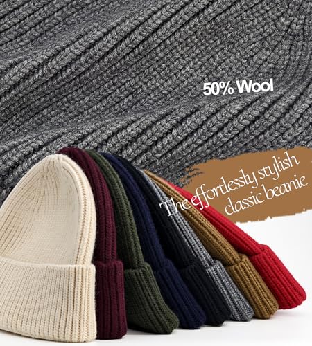 Seamless Beanie Hat for Men Women Wool Fisherman Beanies Winter Hats - color: Grey