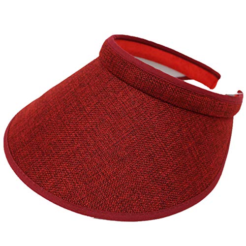 PRO.FASHION Women's Summer Sun UV Protection Visor Wide Brim Clip on Beach Pool Golf Cap Hat-Polyester - color: Red