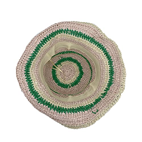 WITHMOONS Women Cap Straw Crochet Sun Summer Bowler Foldable Bucket Hat YZH0158 - color: Green