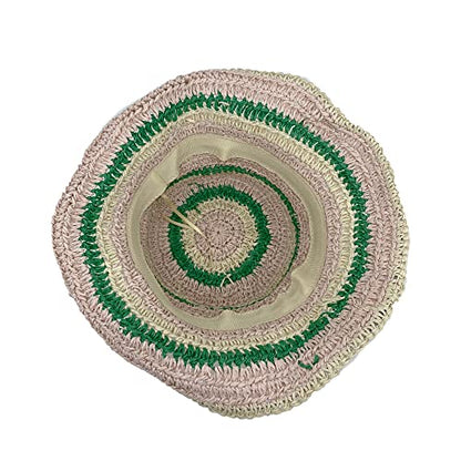 WITHMOONS Women Cap Straw Crochet Sun Summer Bowler Foldable Bucket Hat YZH0158 - color: Green