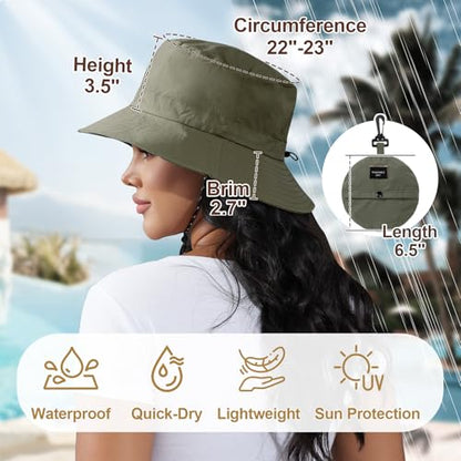 Packable Bucket Hat for Women Waterproof UV Protection Sun Hat - color: Army Green