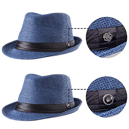XL Straw Fedora Hats for Men Summer Trilby Beach Travel Panama Casual 7 1/2 - color: Navy