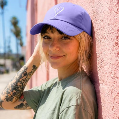 Hand Drawn Heart Hat Womens Embroidered Baseball Cap - color: Lavender