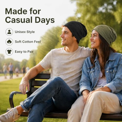 vidsel 100% Cotton Slouchy Beanie, Lightweight Summer Hats for Women Men - color: 2pcs Black+ Army Green, size: Medium