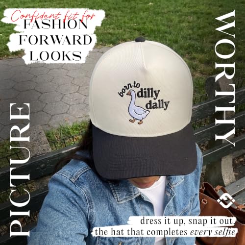 Funky Junque Adult Trucker Snapback Hat 2-Tone Baseball Cap - color: Born to Dilly Dally - Black/Beige