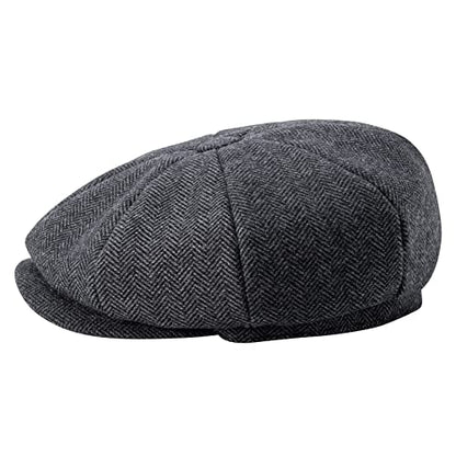BOTVELA Men's 8 Panel Wool Blend Newsboy Flat Cap - color: Black, size: 7 5/8