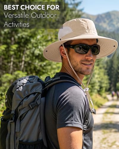 Sun Hats for Men Women UV Sun Protection Waterproof Wide Brim Bucket Hat - color: Apricot Beige