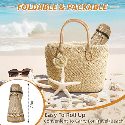 Sun Hats for Women Wide Brim Straw Sun Visors Ponytail Hat - color: Coffee Mix