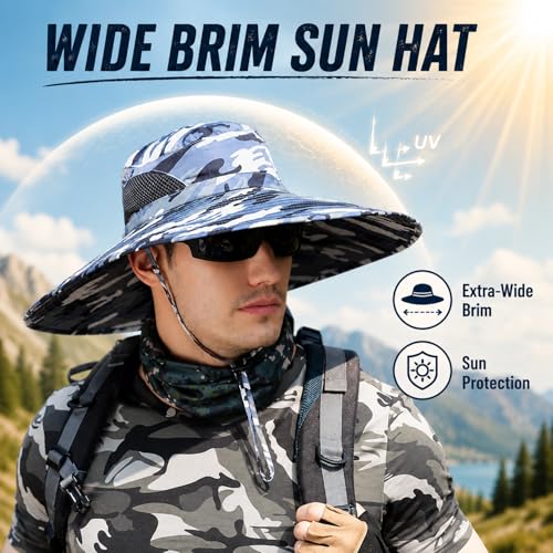 HUAMULAN Men Wide Brim Sun Hat Summer Outdoor Women Bucket Fishing Hats - color: C2004-micaiqianlan