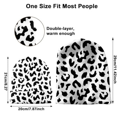 Beanie Knit Hat Winter Unisex Cuffed Beanies Skull Cap Warm Double Layer Thick Acrylic Cute for Girls Women Men - color: Leopard