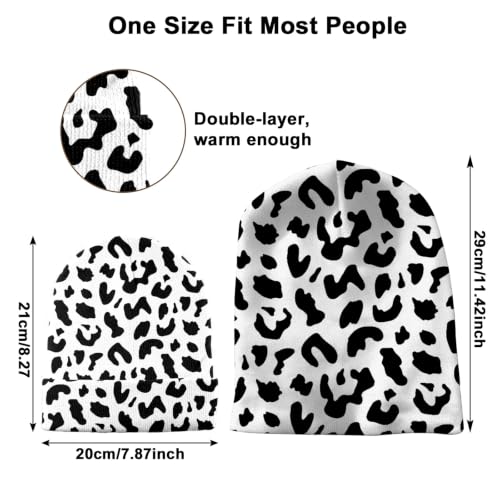 Beanie Knit Hat Winter Unisex Cuffed Beanies Skull Cap Warm Double Layer Thick Acrylic Cute for Girls Women Men - color: Leopard