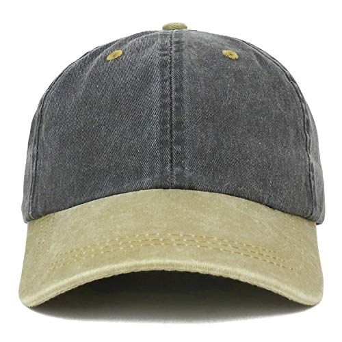 Trendy Apparel Shop Low Profile Unstructured Pigment Dyed Two Tone Baseball Cap - color: Black Khaki