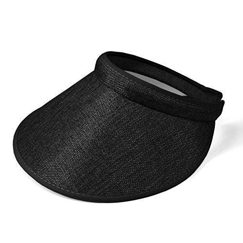 PRO.FASHION Women's Summer Sun UV Protection Visor Wide Brim Clip on Beach Pool Golf Cap Hat-Polyester - color: Black