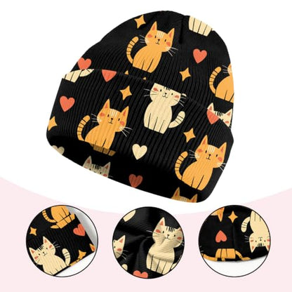 Kids Beanie Knit Hat Winter Unisex Cuffed Beanies Skull Cap Warm Double Layer Thick Acrylic Cute for Girls Boys - color: Cat