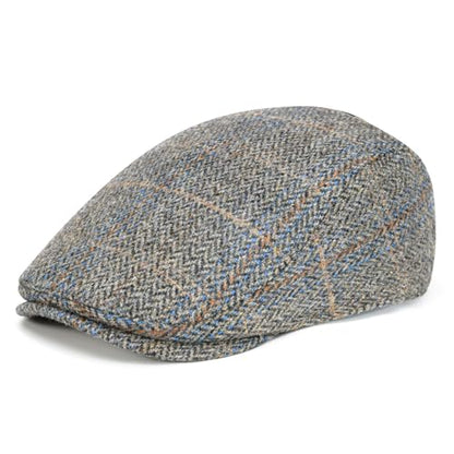 FEINION Men Wool Blend Flat Cap Tweed Newsboy Ivy Hat - color: Plaid Grey 2
