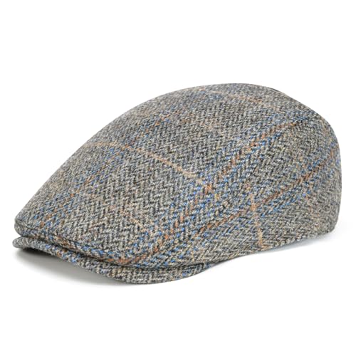 FEINION Men Wool Blend Flat Cap Tweed Newsboy Ivy Hat - color: Plaid Grey 2