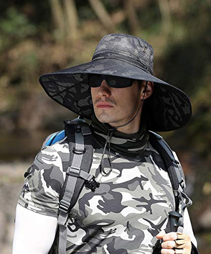 HUAMULAN Men Wide Brim Sun Hat Summer Outdoor Women Bucket Fishing Hats - color: B3ywmh5-heise