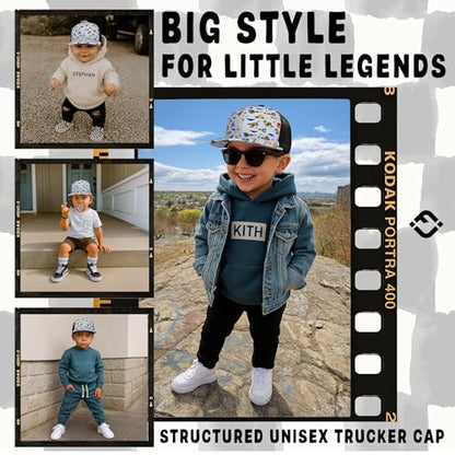 Funky Junque Kids Trucker Hat Toddler Boys & Girls Flat Brim Baseball Cap - color: Construction Print, size: 0-12 Months