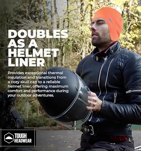 Tough Headwear Thermal Skull Cap - Moisture-Wicking Running Beanie - Snug Fit Ski Helmet Liner - Lightweight Cycling Cap - color: Hi-viz Orange