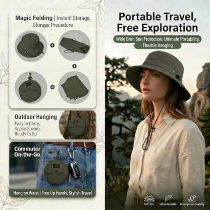 Honnesserry Bucket Hats for Woman Men Outdoor UV Sun Protection Hat Nylon - color: Army Green