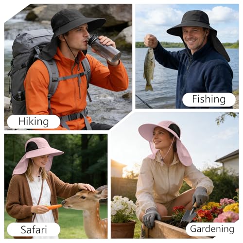 Sun Hat for Men Women with Neck Flap,UPF 50+ UV Protection Fishing Hat - color: 1pack-pink