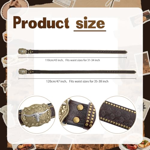 Chicingyou Cowboy Hat Belt - color: Coffee, size: for 31-34" Waist, style: Rivets