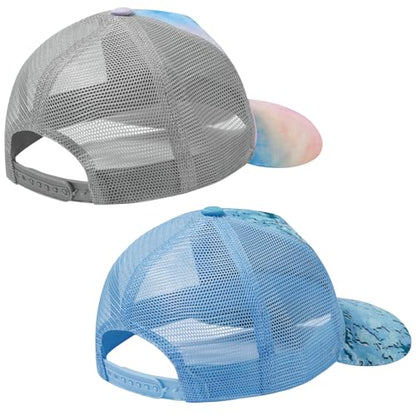 Suede Curved Brim Trucker Cap Adjustable Snapback Hat Mesh Back Breathable for Men Women 2 Pack SH03 - color: Pack of 2, Ocean Digital Camo & Rosy Clouds