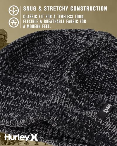 Hurley Men's Cuffed Beanie - Classic Midweight Loose Knitted Winter Hat for Men - color: Black/Grey