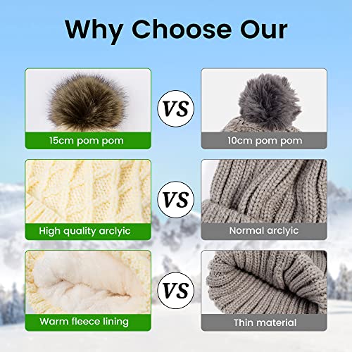 Arctic Paw Womens Winter Hat Cable Knit Beanie for Women Faux Fur Pompom Ears - color: Cream Hat Coffee Ball