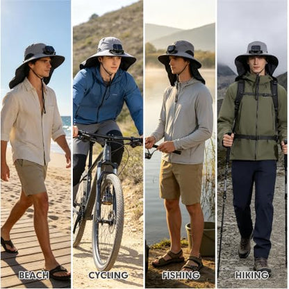 Outdoor Sun Hat Detachable Neck Face Flap UPF 50+UV Protection Visor Fishing Hats with Neck Flap for Men & Women - color: Light Gray