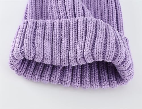 Connectyle Women's Rib Knit Cuffed Beanie Hat Stretch Acrylic Winter Hat Thick Warm Snow Ski Cap - color: Light Purple