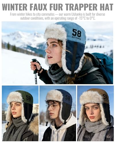 Croogo Trapper Hat Winter Hats for Men Trooper Russian Warm Hat with Ear Flaps Women Ushanka Fur Hat Windproof Ski Hat - color: Pl2510-navy