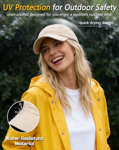 ZOORON Water-resisitant Baseball Cap Men Women, Quick Dry Running Hat, Lightweight Outdoor Plain Baseball Cap, Soft Brim - color: Beige