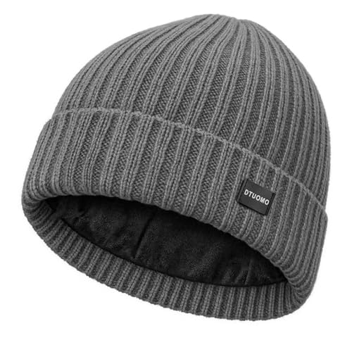 Winter Beanie Merino Wool Fleece Lined for Men Women Soft Warm Knit Hat Ski Stocking Cuffed Cap - color: Grey