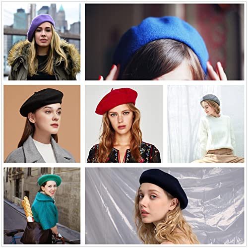 Women French Wool Beret Hats - Solid Color Classic Beanie Winter Cap - color: Red