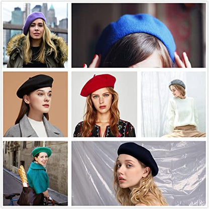Women French Wool Beret Hats - Solid Color Classic Beanie Winter Cap - color: Black