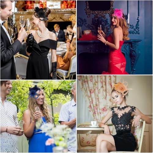 Tulle Flower Fascinators Hats for Women 2025 Derby Outfits for Women Tea Party Derby Hats - color: Black