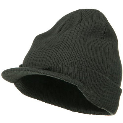 e4Hats.com Big Knit Ribbed Beanie with Visor - color: Charcoal