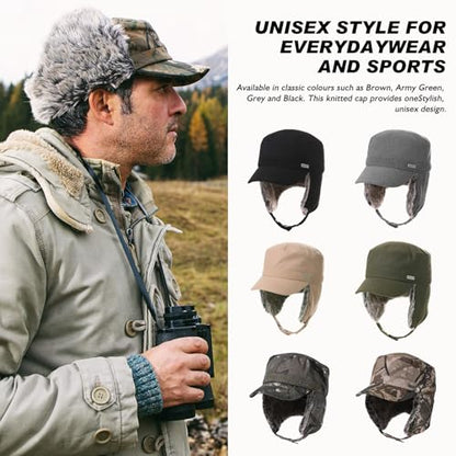 TOP-EX Oversized XL/XXL Unisex Winter Trapper Military Hat Faux Fur Earflaps Baseball Cap Quilted Lined - color: Grey, size: X-Large