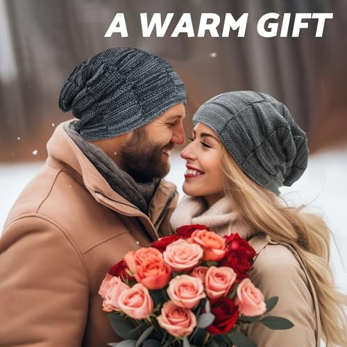 PFFY Beanie Hats for Men Women Winter Thick Warm Lined Beanies Skull Cap - color: Black