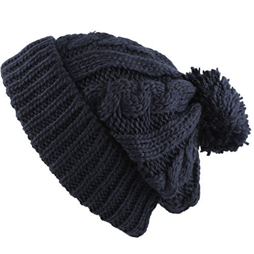 Women and Men Beanie Daily Winter Oversized Thick Stretchy Knitted Pom Pom Beanie Fleece Lined Beanie Hat - color: 1. Curly Navy
