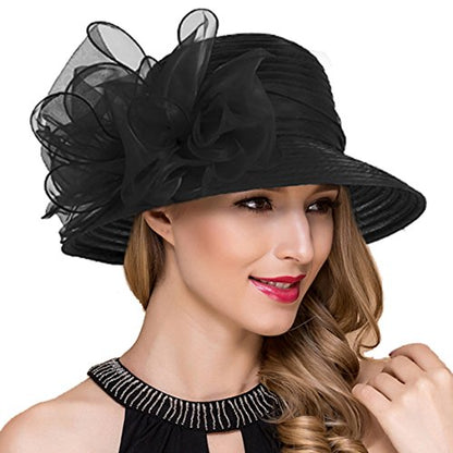 Ruphedy Women Derby Church Dress Bucket Hat Fascinators Tea Party Wedding Hat - color: S051-black