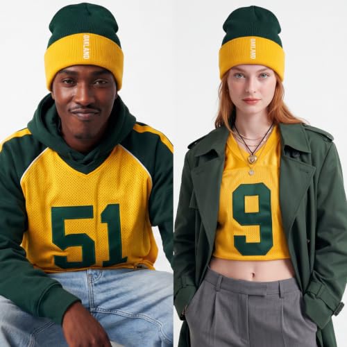 Daxton Vertical USA Cities Cuffed Beanie, Winter Knit Hat Skully Cap for Men Women, City Pride Daily Headwear - color: Oakland Hunter Gold White