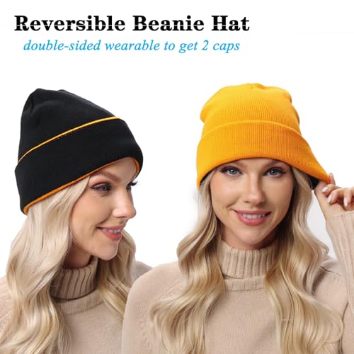 Rosoz Beanie for Men Women Winter Hats Reversible Soft Warm Cuffed Beanie Knitted Skull Cap Unisex