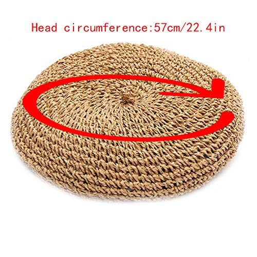 Women Summer Straw Woven Sunhat Classic Beret Artist Painter Sun Hat Cap - color: Khaki