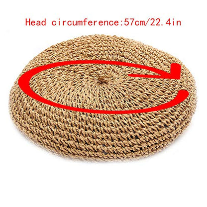 Women Summer Straw Woven Sunhat Classic Beret Artist Painter Sun Hat Cap - color: Khaki